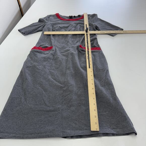 eShakti Dress Womens 4 Knee Length Short Sleeve Pockets Spandex Red Trim - Picture 6 of 6